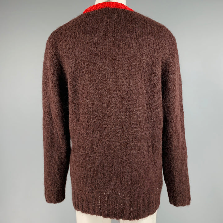 MARNI Size M Brown Red Contrast Trim Mohair Blend Crew Neck Sweater