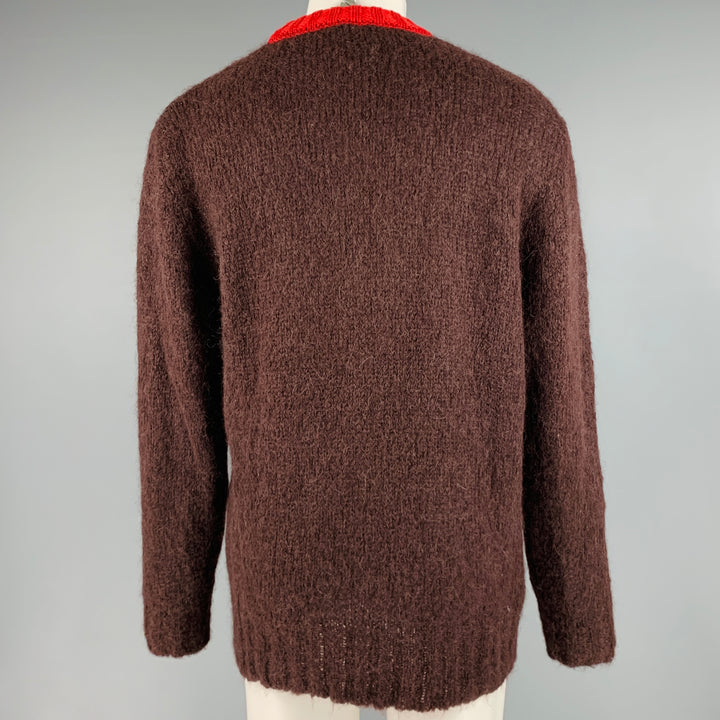 MARNI Taille M Marron Rouge Contrast Trim Mohair Blend Crew Neck Sweater