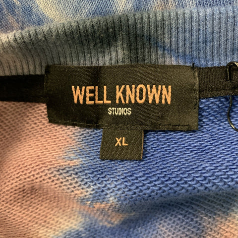 WELL KNOWN Size XL Black & Blue Tie Dye Cotton Crew-Neck T-shirt