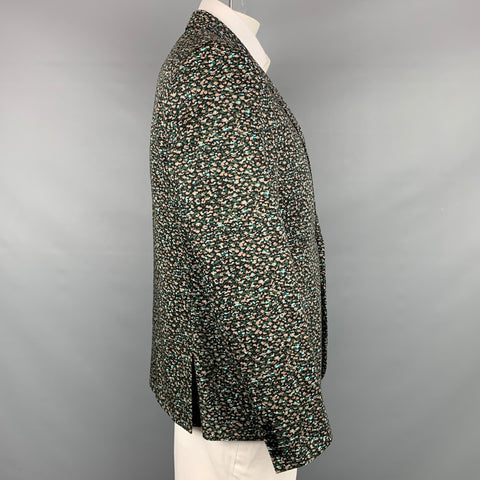PS by PAUL SMITH Size 44 Black & Green Print Cotton Notch Lapel Sport Coat