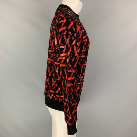 VERSUS by GIANNI VERSACE Size XS Black & Red Print Cotton Crew-Neck Sweatshirt