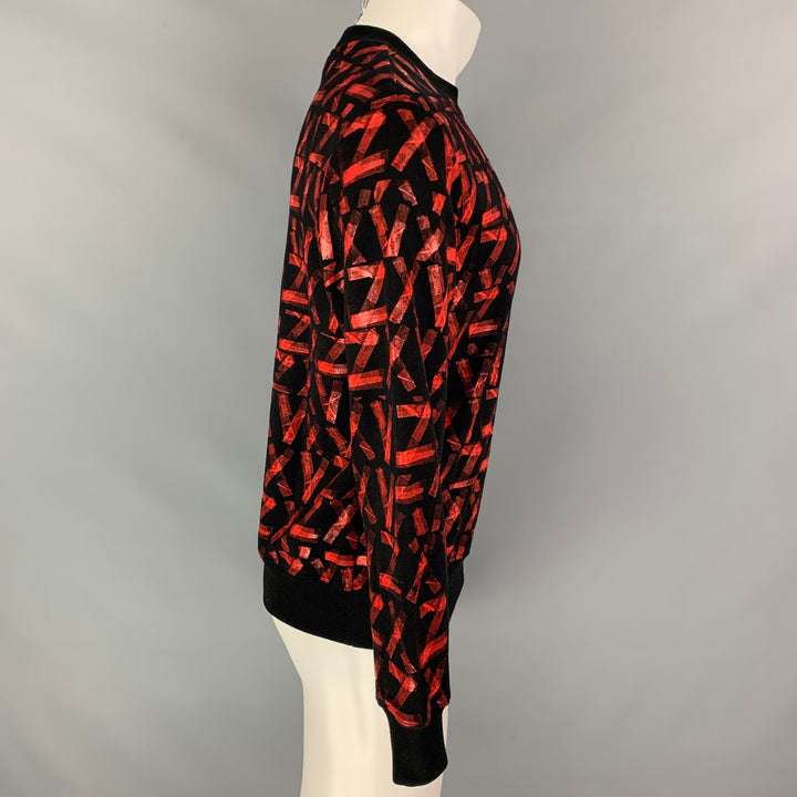 VERSUS by GIANNI VERSACE Talla XS Sudadera de algodón con cuello redondo y estampado negro y rojo