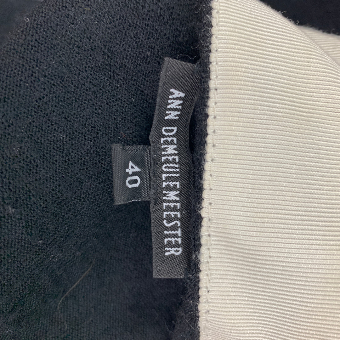 ANN DEMEULEMEESTER Size 8 Black White Wool Contrast Stitch Cardigan