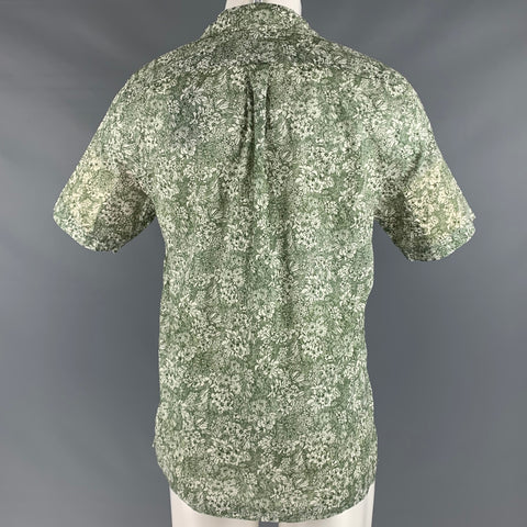 TODD SNYDER Size M Green White Floral Cotton One Pocket Short Sleeve Shirt