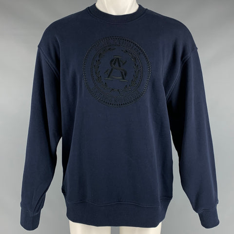 ACNE STUDIOS Taille S Sweat-shirt col rond en coton brodé bleu marine