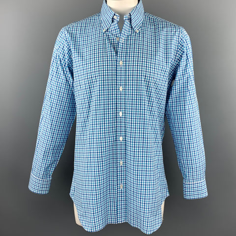 HAMILTON Size L Teal Plaid Cotton Button Down Long Sleeve Shirt