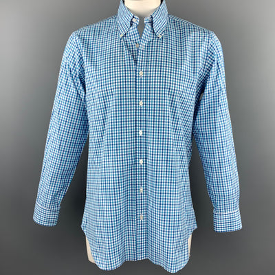 HAMILTON Size L Teal Plaid Cotton Button Down Long Sleeve Shirt