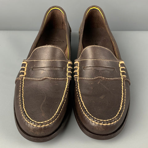 RALPH LAUREN Size 9.5 Dark Brown Contrast Stitch Leather Penny Loafers