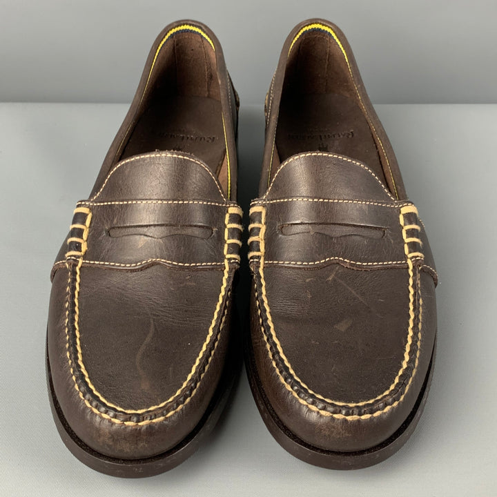 RALPH LAUREN Size 9.5 Dark Brown Contrast Stitch Leather Penny Loafers