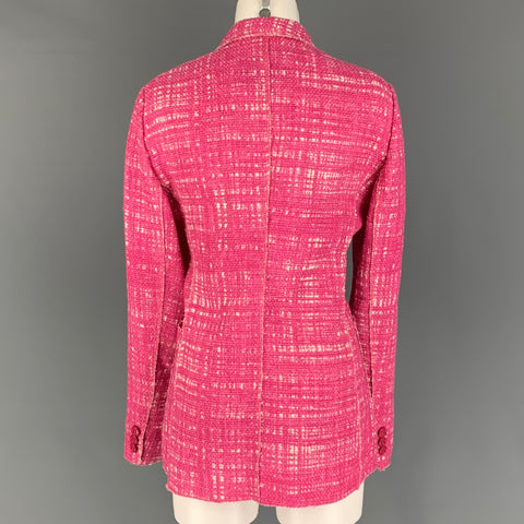 PRADA Size 14 Pink White Cotton Blend Woven Jacket