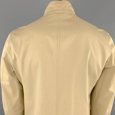 THEORY Size L Khaki Cotton High Collar Belted Cuffs Buttoned Long Jacket