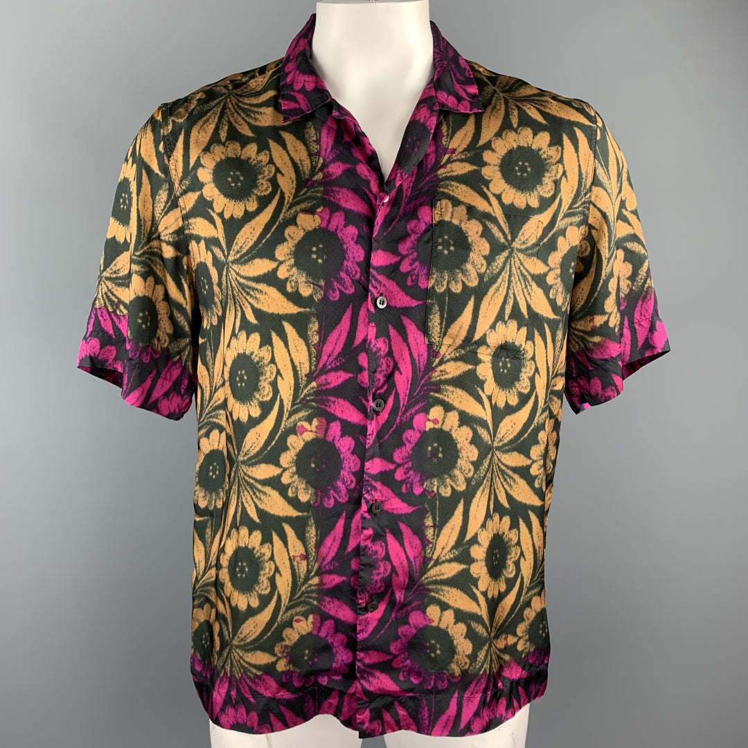 slim fit dress slacks Hi-Tie Black Floral Top Rose Gold Floral Silk Men's Long Sleeve Shirt main image 0