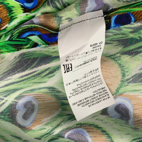 DOLCE & GABBANA Size M Green Multi-Color Silk Long Sleeve Shirt