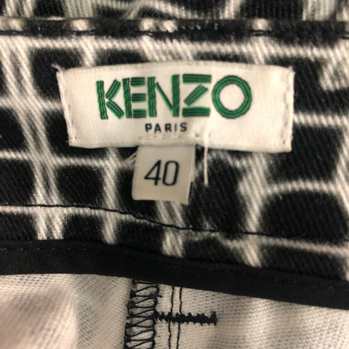 KENZO Size 4 Black & White Cotton Print Jeans