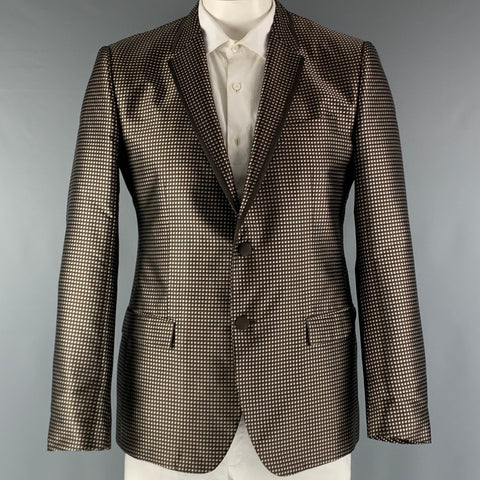 DOLCE & GABBANA Size 42 Brown Beige Squares Silk Notch Lapel Sport Coat