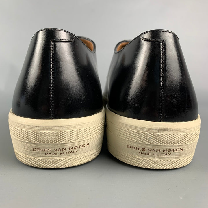 DRIES VAN NOTEN Size 12 Black & White Color Block Leather Sneakers