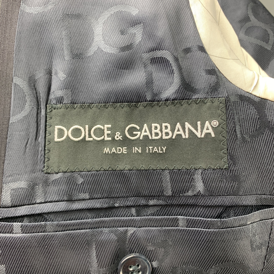 DOLCE & GABBANA Navy Stripe Size 36 Silk / Virgin Wool Notch Lapel Suit