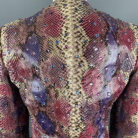BILL BLASS Size 8 Pink & Purple Rhinestone Snake Skin Cropped Jacket