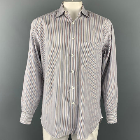 ERMENEGILDO ZEGNA Size XL White &  Blue Stripe Cotton Long Sleeve Shirt