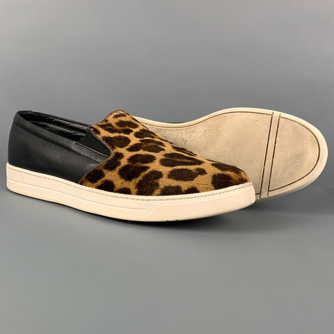 PRADA Size 9 Brown Black Animal Print Pony Hair Loafers