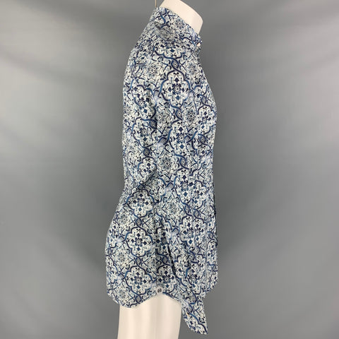 GABRIELE PASINI Size M Blue White Porcelain Cotton Long Sleeve Shirt
