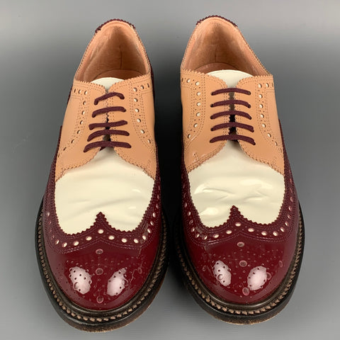 ROBERT CLERGERIE Size 7.5 Burgundy White Leather Color Block Spectator Laces
