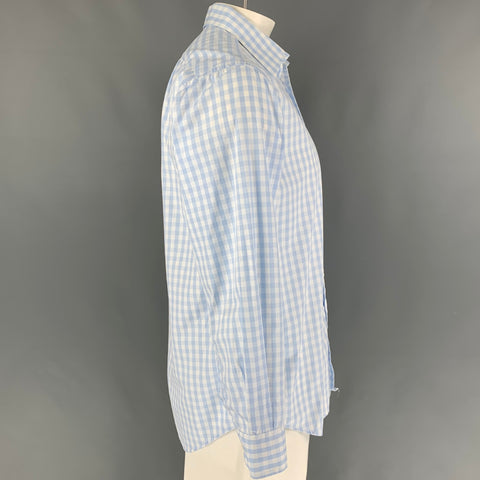 PAUL SMITH Size L Light Blue White Gingham Cotton Long Sleeve Shirt
