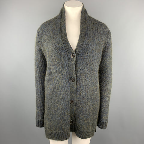 JIL SANDER Size 10 Blue & Green Cashmere Blend Chunky Oversized Cardigan