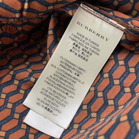 BURBERRY LONDON Size L Rust & Black Geometric Cotton / Silk Long Sleeve Shirt
