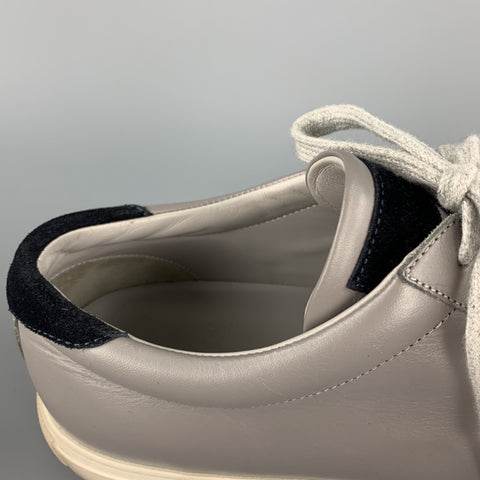 BRUNELLO CUCINELLI Taille 10 Baskets à lacets en cuir gris et bleu marine