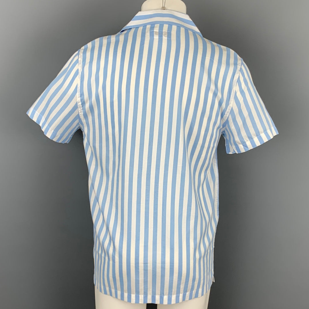 ONIA Size S White & Blue Stripe Cotton / Modal Camp Short Sleeve Shirt