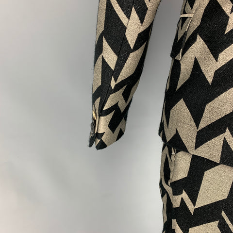 TOM REBL Size 40 Black & Gold Chevron Polyester Blend Peak Lapel Suit