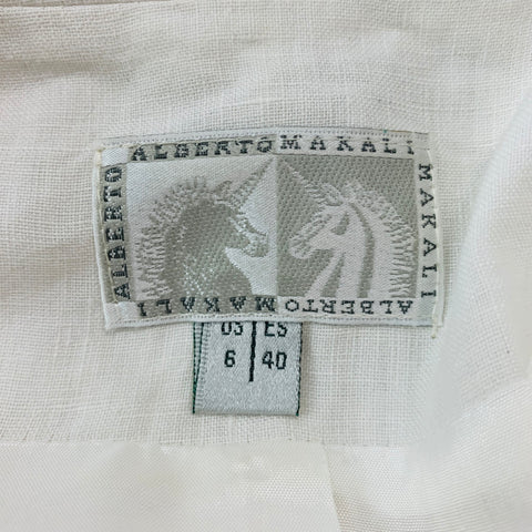 ALBERTO MAKALI Size 6 White Linen Single Breasted Blazer