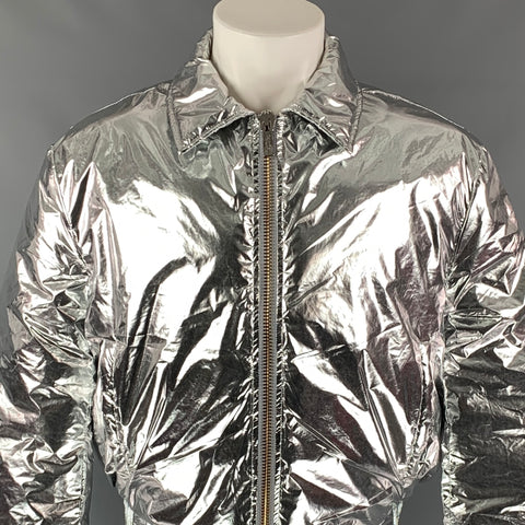 CALVIN KLEIN COLLECTION FW 16 Size 40 Silver & Metallic Polyester Blend Zip Up Jacket