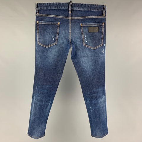 DSQUARED2 Size 32 Blue Distressed Cotton Knee Patch Slim Jeans