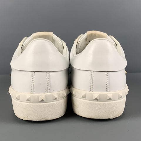 VALENTINO Size 11 White Studded Leather Lace Up Rockstud Sneakers