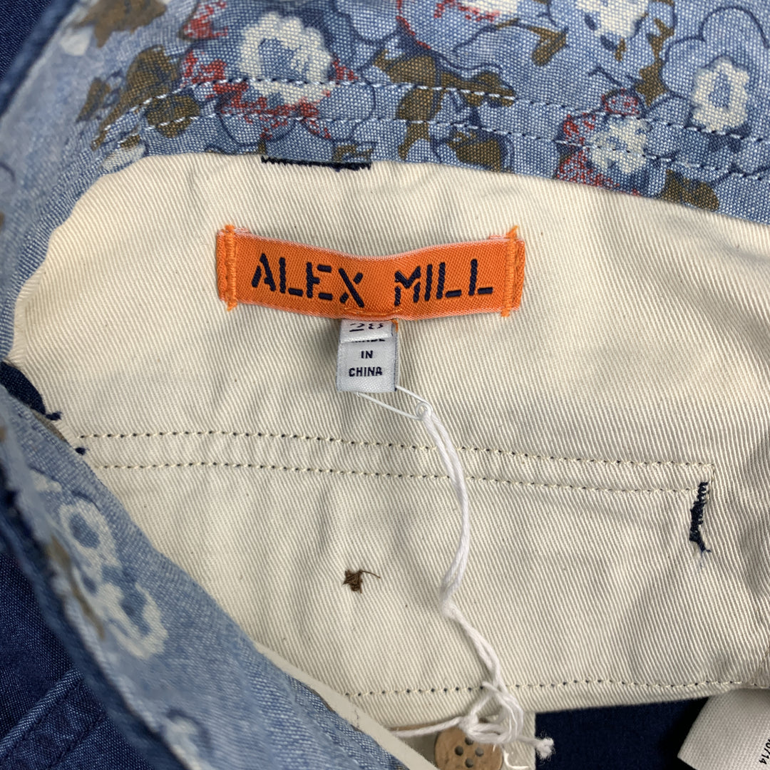 ALEX MILL Pantalones cortos oficiales de mosca con cremallera de algodón índigo talla 28