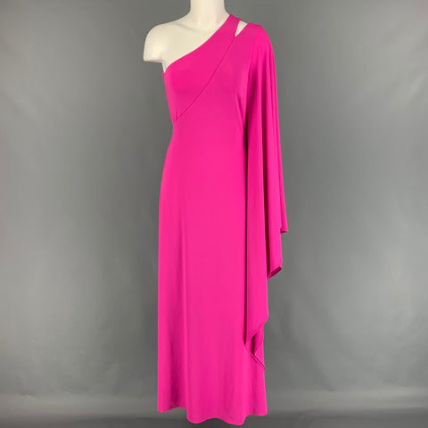 halston heritage pink one shoulder dress Halston Heritage Pink One Shoulder Sleeveless Maxi
