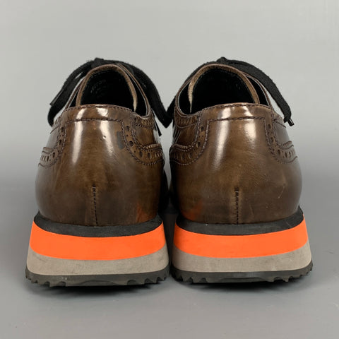 PRADA Size 12 Brown Perforated Leather Wingtip Lace Up Shoes