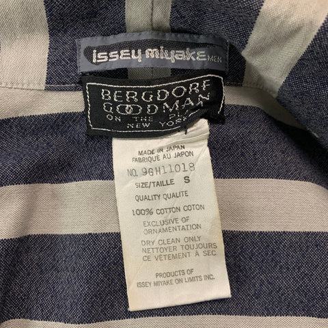 ISSEY MIYAKE Size S Grey Navy Stripe Cotton 3/4 Sleeves Long Sleeve Shirt