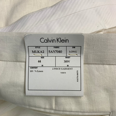 CALVIN KLEIN Size 44 Long Cream Linen Single breasted Suit