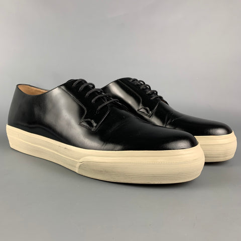DRIES VAN NOTEN Size 12 Black & White Color Block Leather Sneakers