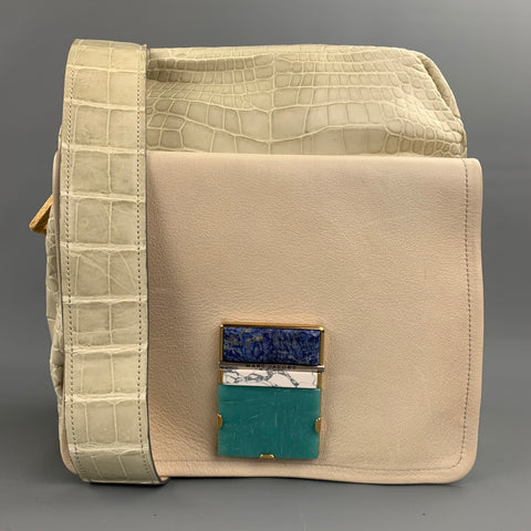 MARC JACOBS Pastel Mint Green Crocodile Embossed Leather Stone Crossbody