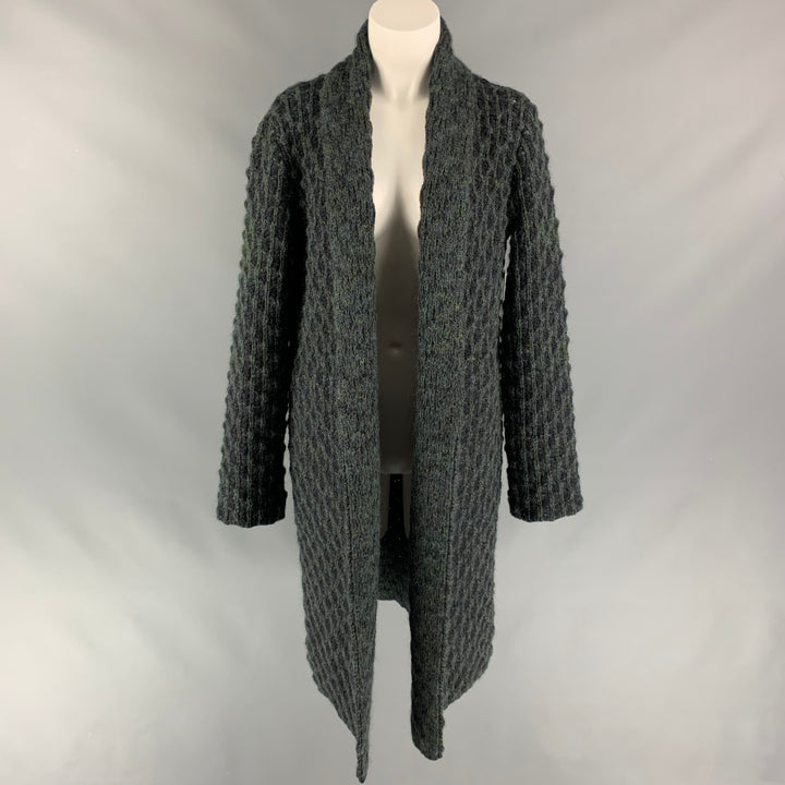 MISSONI Size 6 Charcoal & Green Knitted Wool / Mohair Open Front Coat