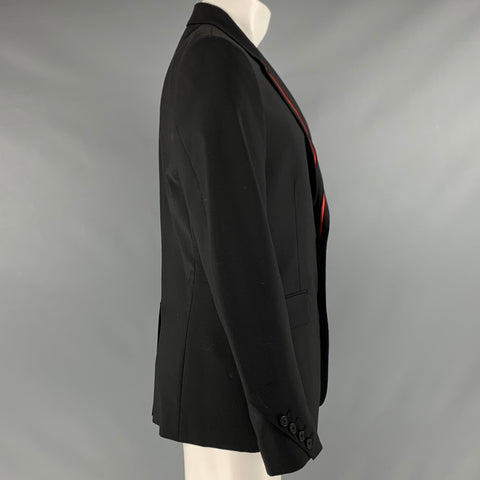 LES HOMMES Size 40 Black Red Polyester Wool Sport Coat