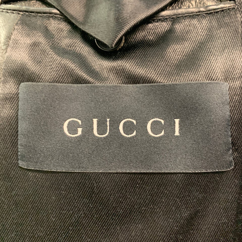 GUCCI Size 42 Black Leather Single breasted Jacket