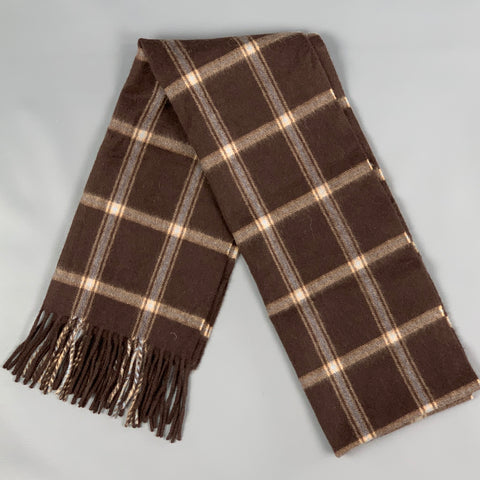 SAKS FIFTH AVENUE Brown Plaid Cashmere Fringe Scarf