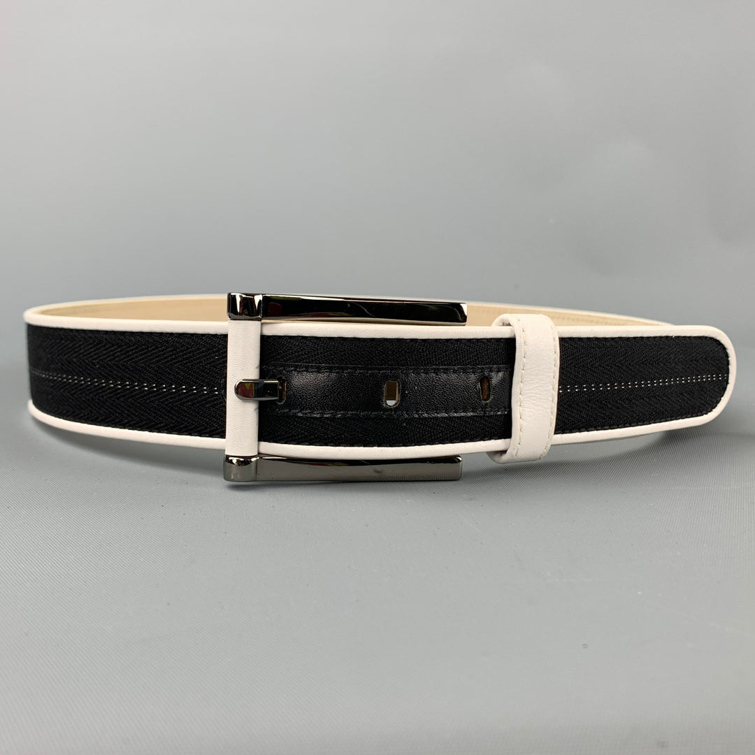 ESCADA Cinturón de cuero con cinta a rayas blancas y negras talla 36