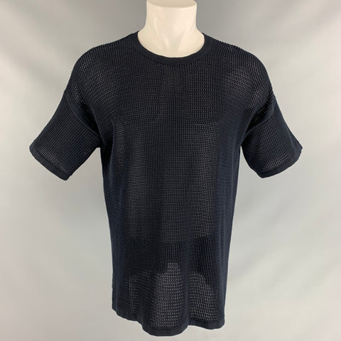 ALLSAINTS Size XS Black Mesh Cotton Crew-Neck T-shirt