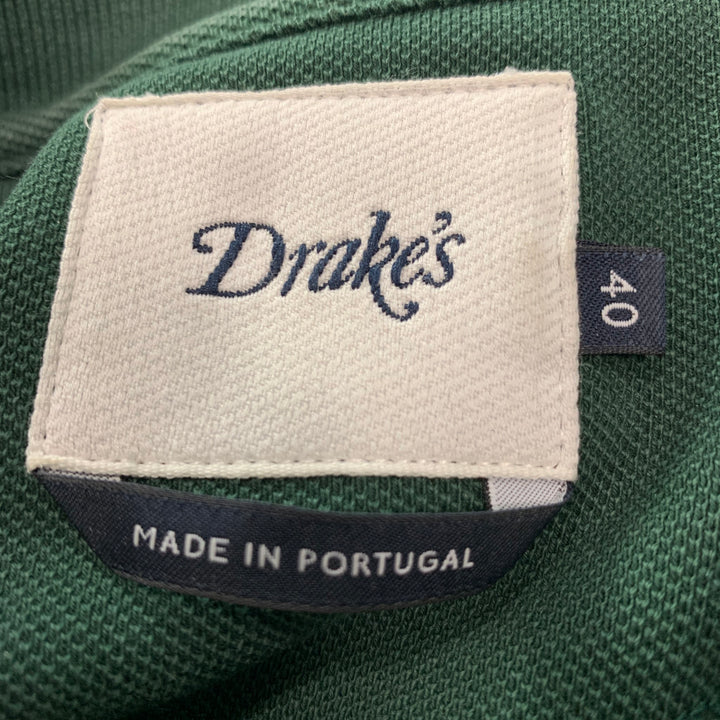 DRAKE'S Size M Green Solid Pique Long Sleeve Polo